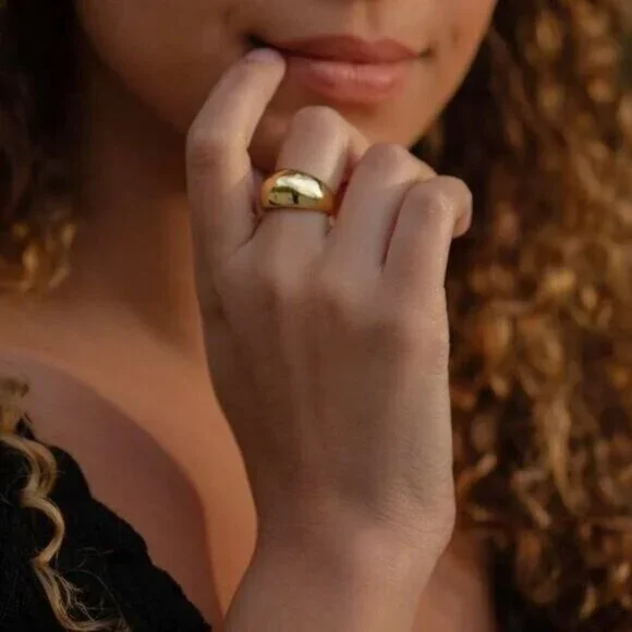 Chunky Gold Dome Ring Waterproof Non-Tarnish Statement Ring for Everyday Wear - Picture 9 of 14